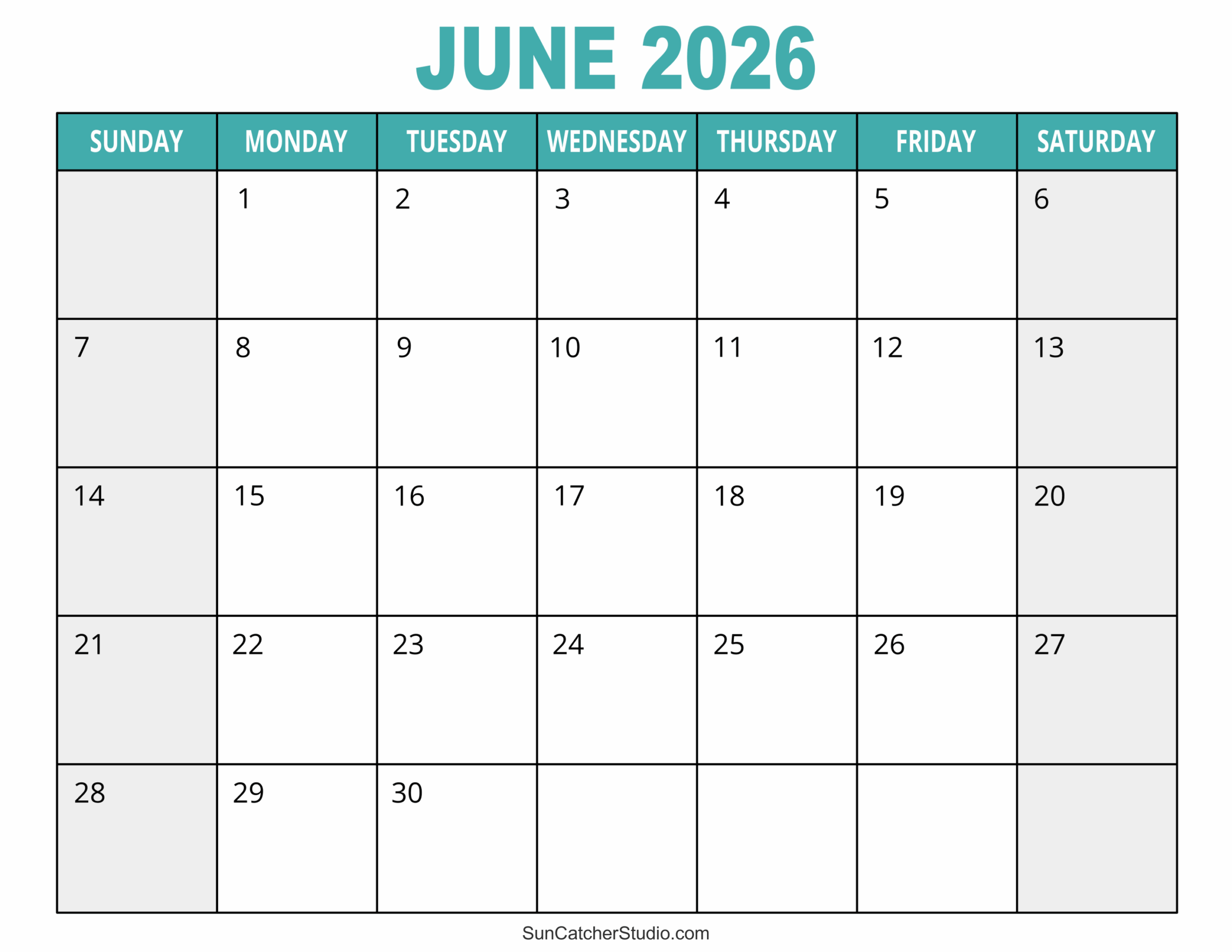 Blank Calendar June 2026 Editable
