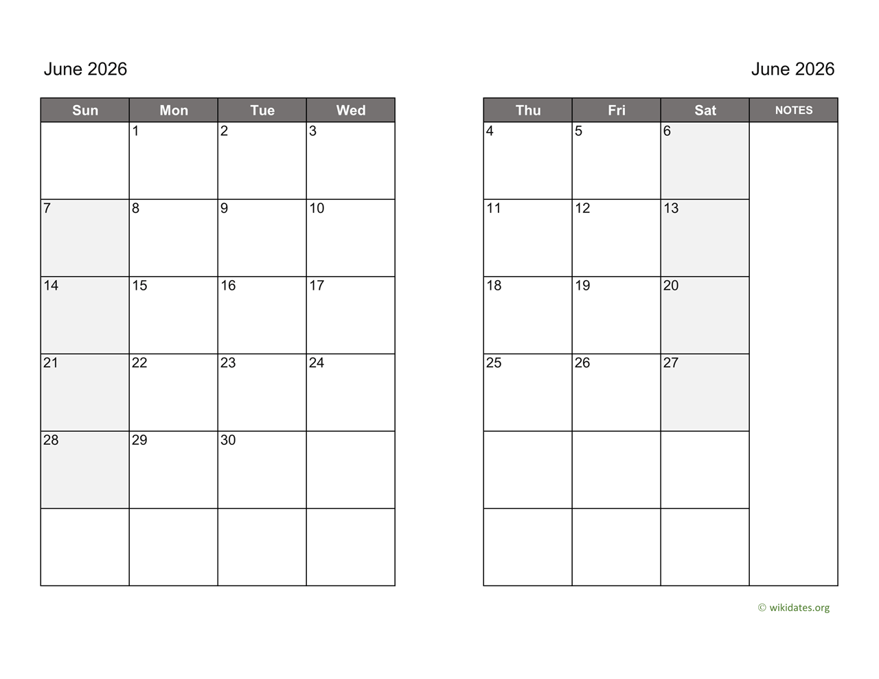 June 2026 Calendar On Two Pages WikiDates June 2026 Calendar On Two Pages WikiDates