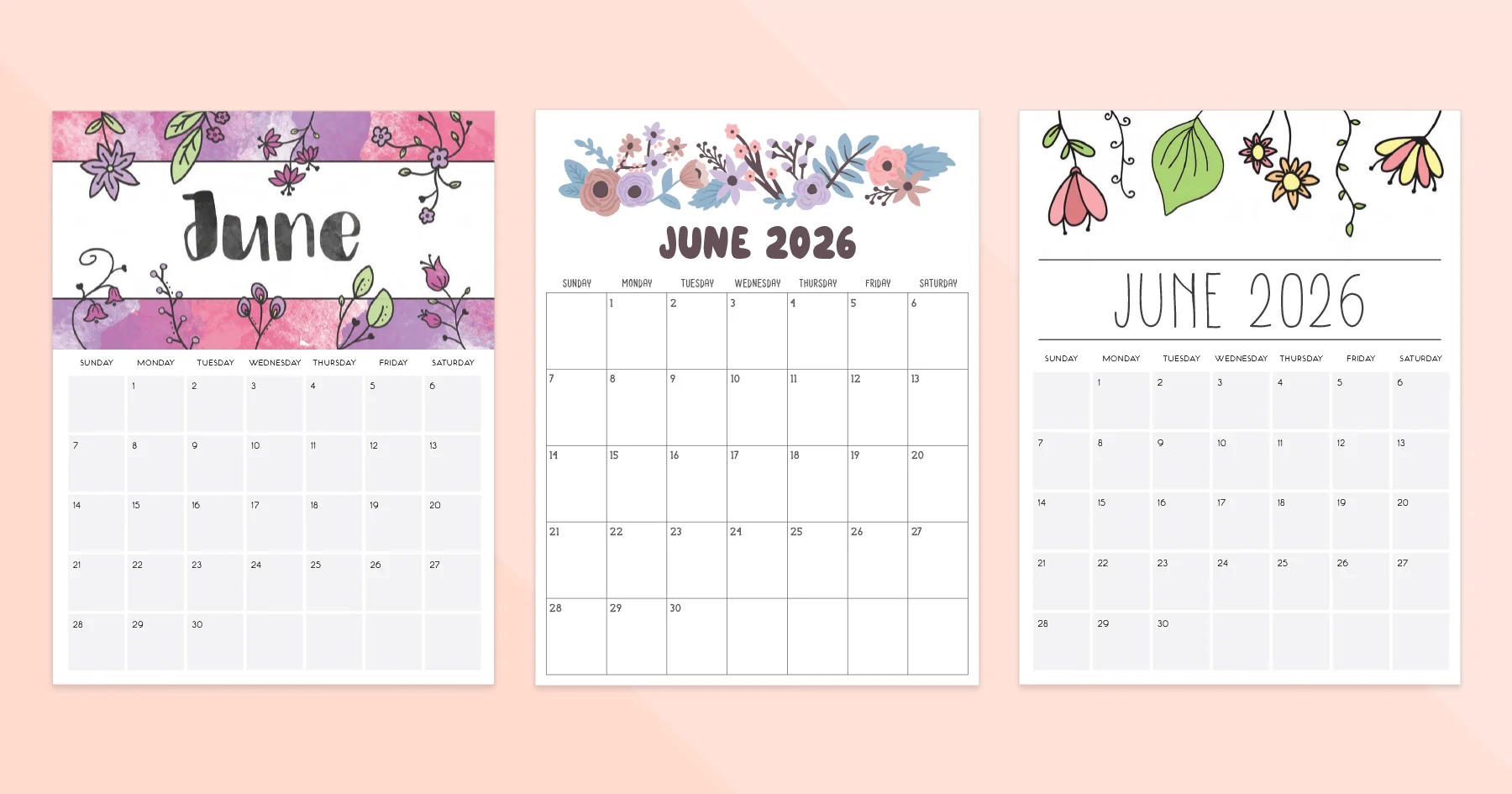 June 2026 Calendar Printable PDF Templates
