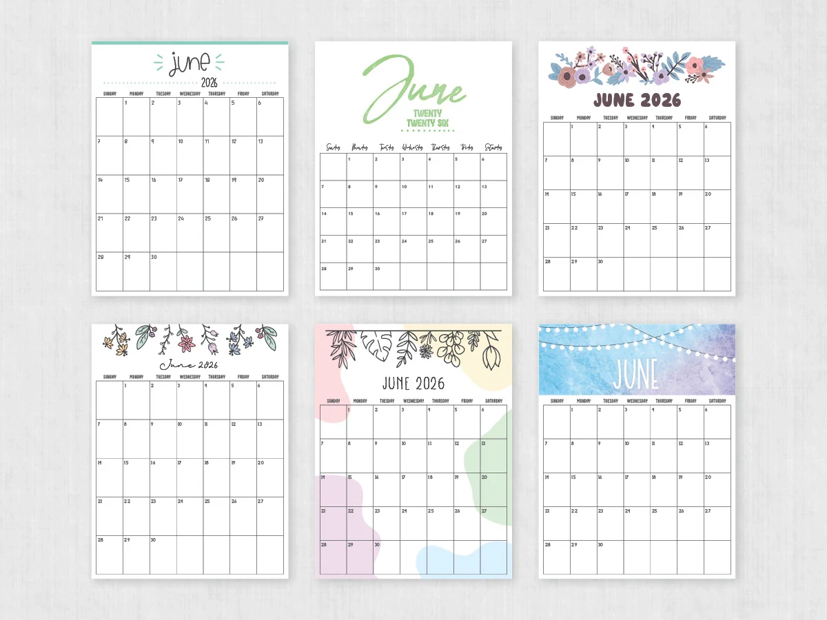 June 2026 Calendar Printable PDF Templates June 2026 Calendar Printable PDF Templates