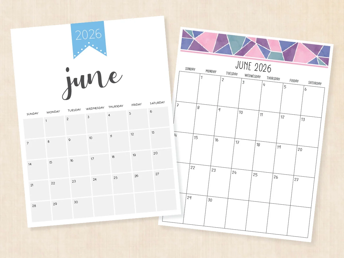 June 2026 Calendar Printable PDF Templates