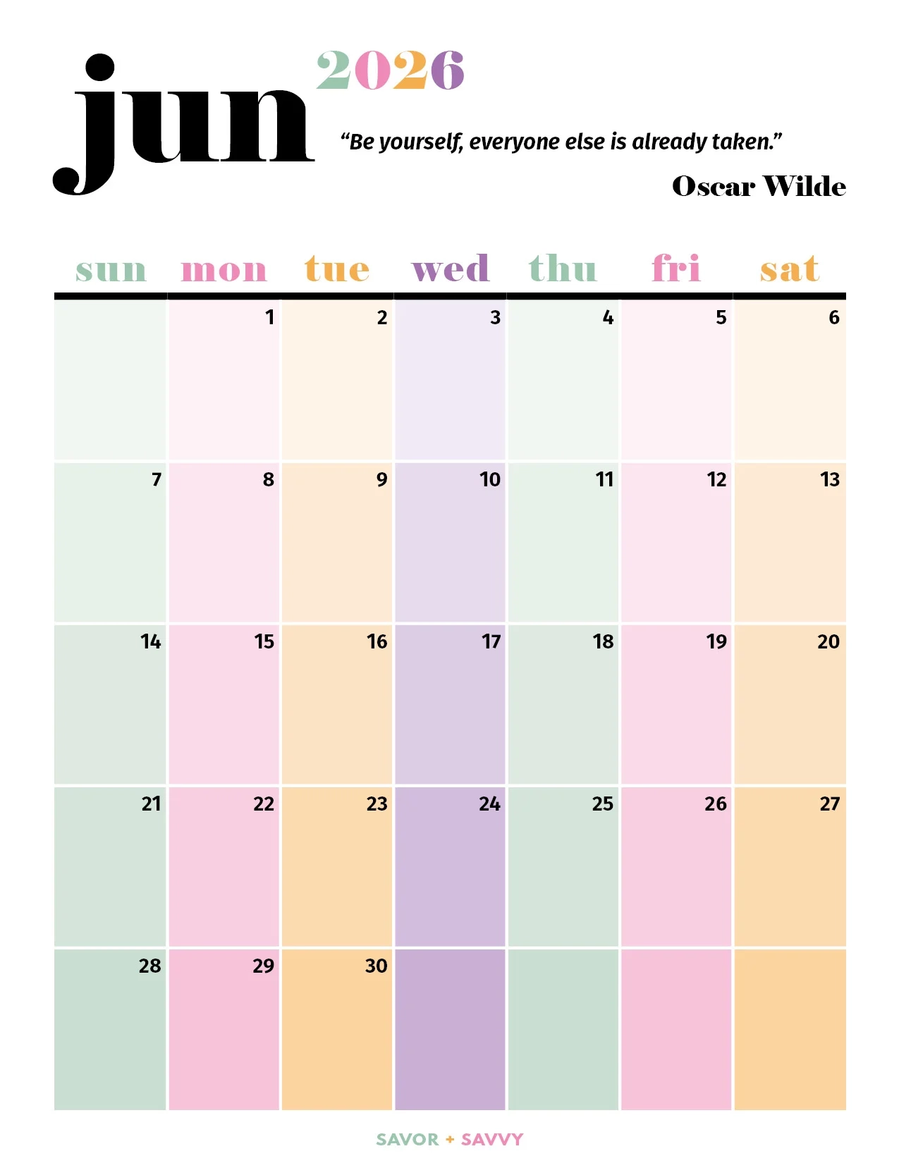 June 2026 Calendar Templates 14 Free Printables Savor Savvy June 2026 Calendar Templates 14 Free Printables Savor Savvy