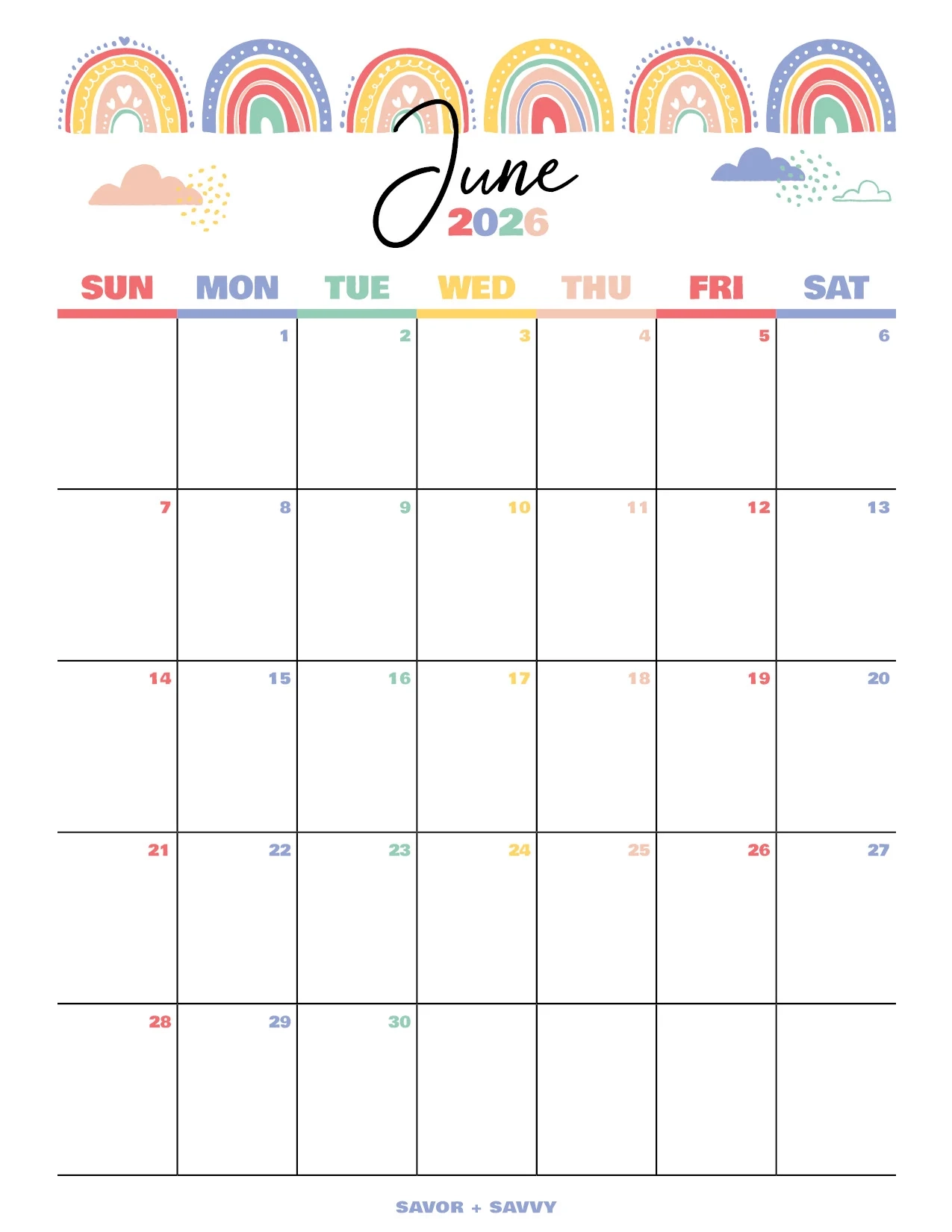 June 2026 Calendar Templates 14 Free Printables Savor Savvy