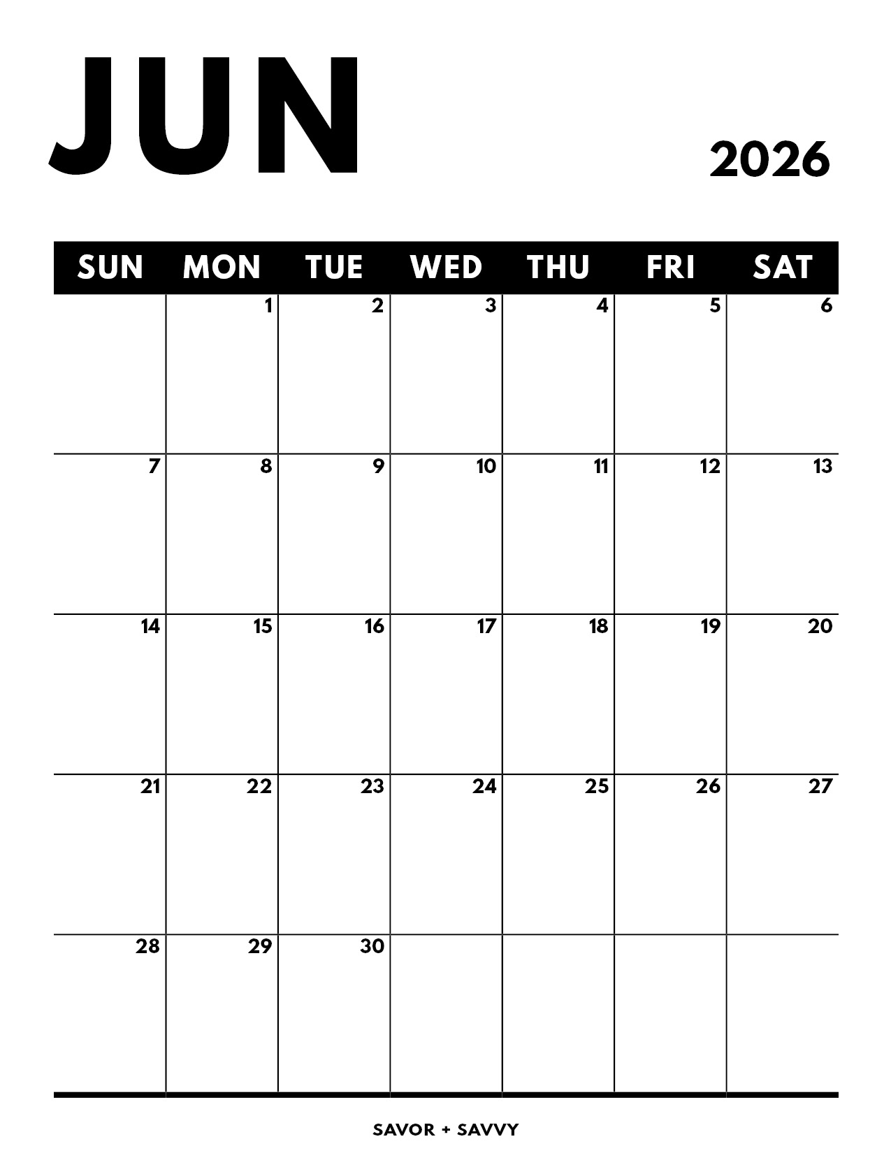June 2026 Calendar
