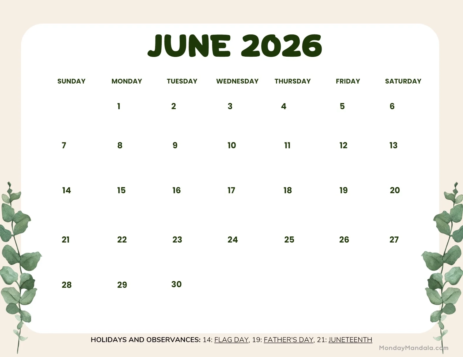 June 2026 Calendars 52 Free PDF Printables 