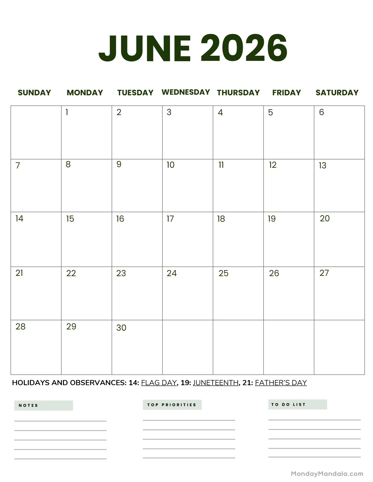 Free Printable June Calendar 2026 Blank Free Printable June Calendar 2026 Blank
