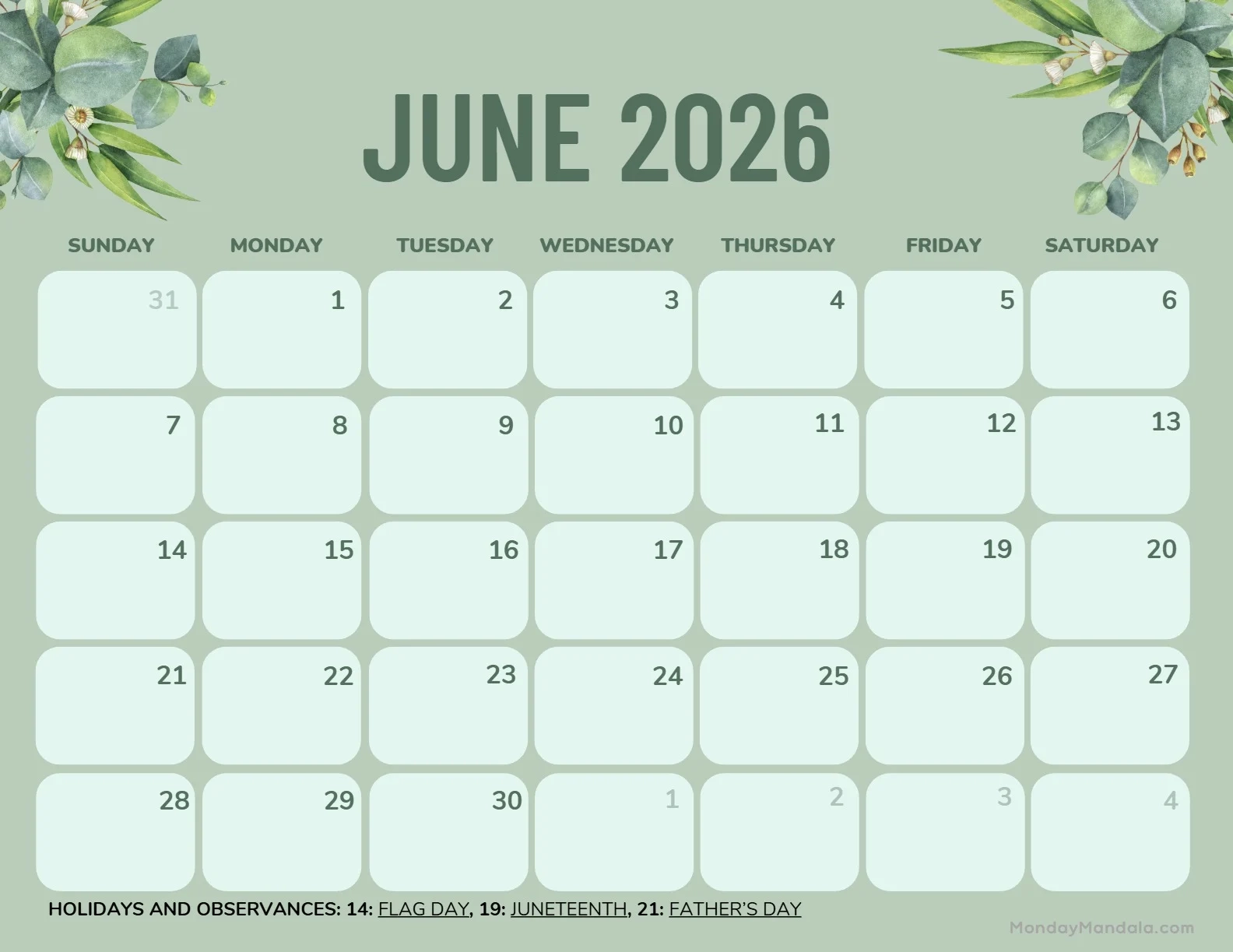 June 2026 Calendars 52 Free PDF Printables 