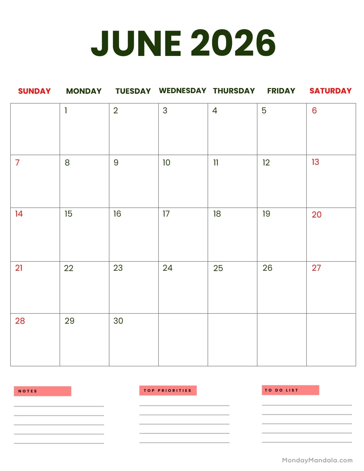 June 2026 Calendars 52 Free PDF Printables 