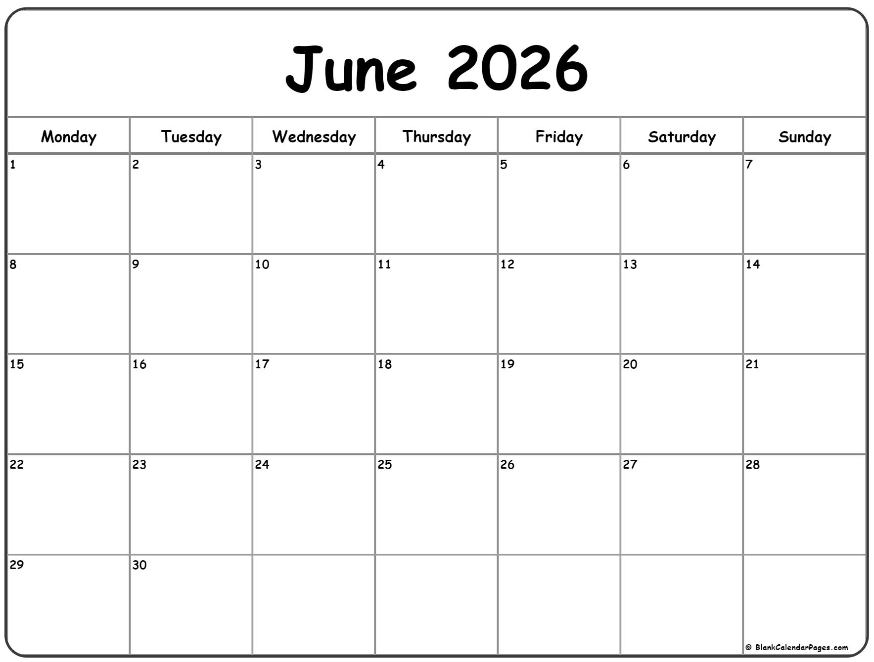 June 2026 Monday Calendar Monday To Sunday June 2026 Monday Calendar Monday To Sunday