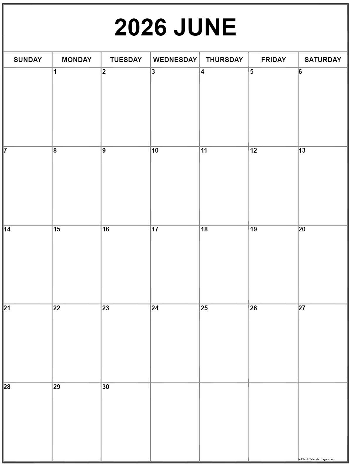 June 2026 Vertical Calendar Portrait June 2026 Vertical Calendar Portrait