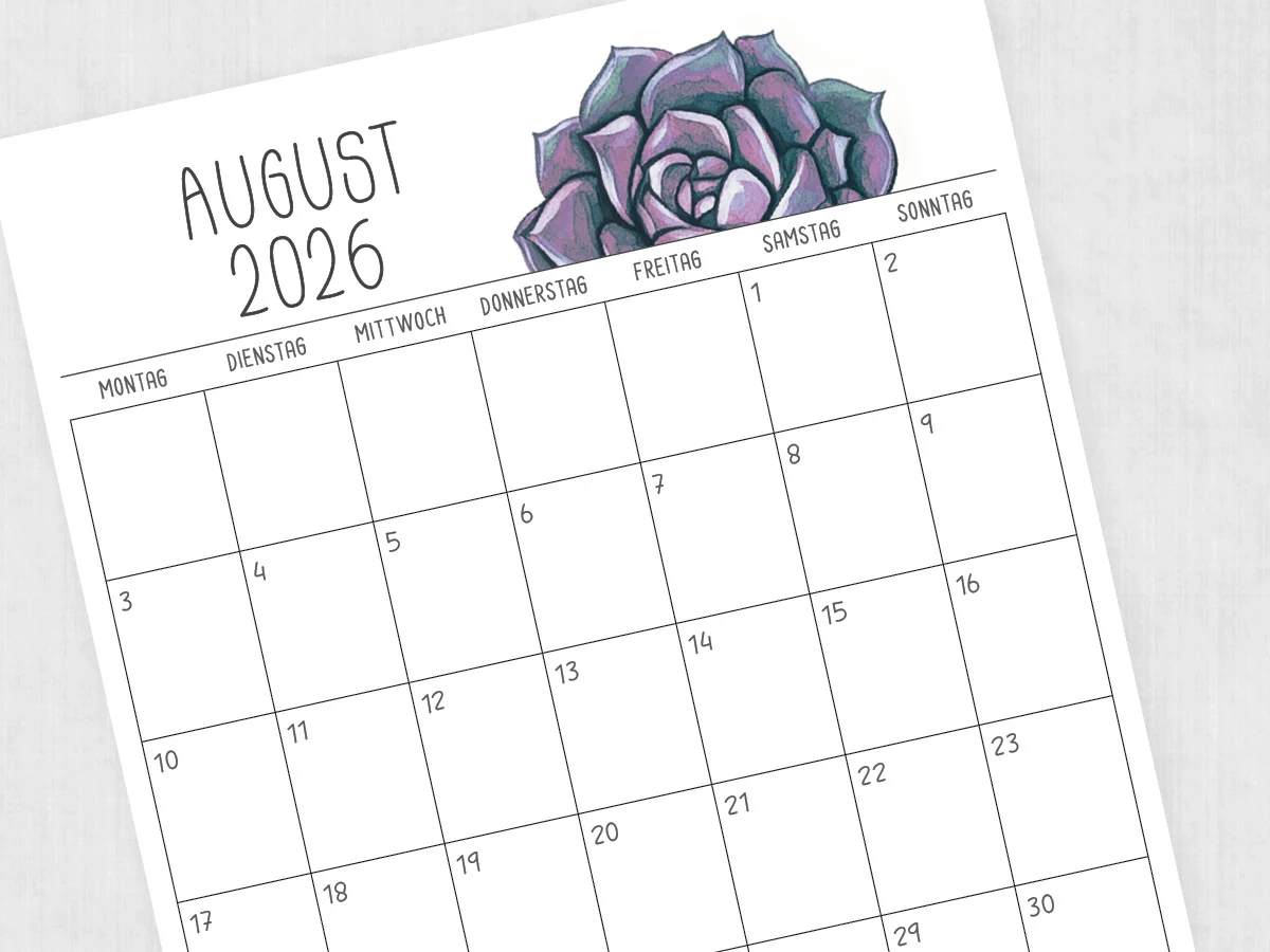 Kalender August 2026 Zum Ausdrucken PDF Vorlage Kalender August 2026 Zum Ausdrucken PDF Vorlage