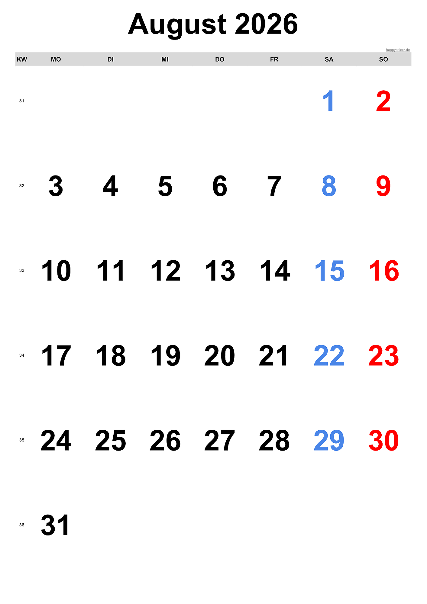 August 2026 Calendar With Holidays