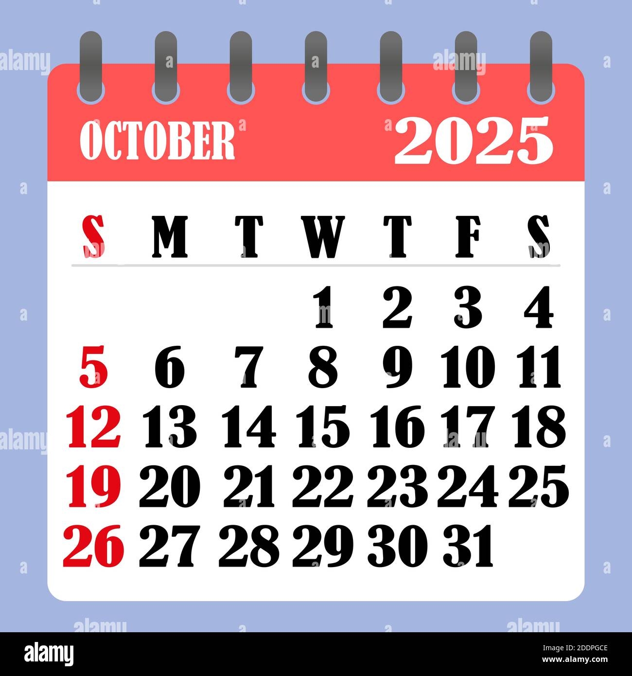 October 2025 Blank Calendar Monday-friday
