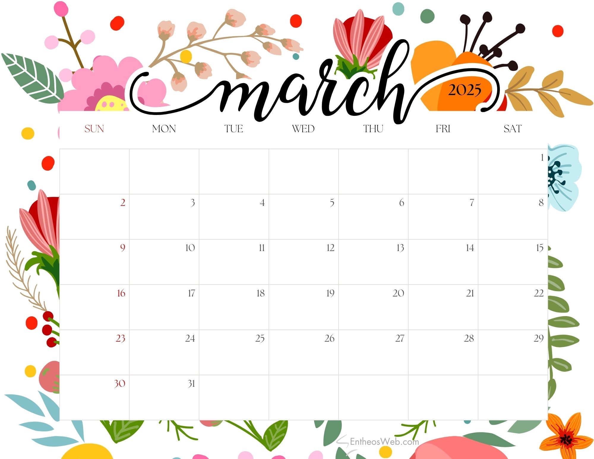 March 2025 Calendar Free PDF Printables EntheosWeb March 2025 Calendar Free PDF Printables EntheosWeb
