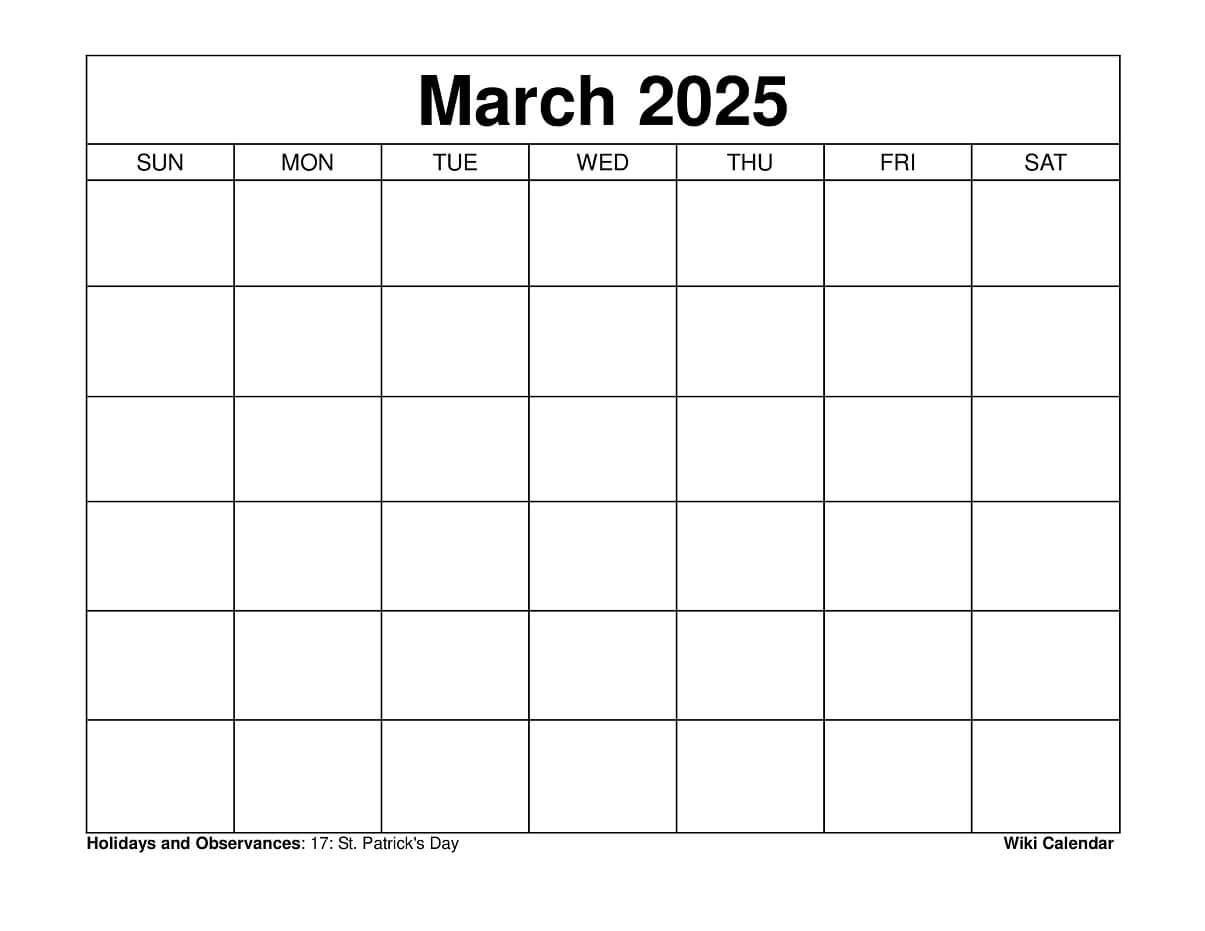 Blank Monthly Calendar Printable 2025