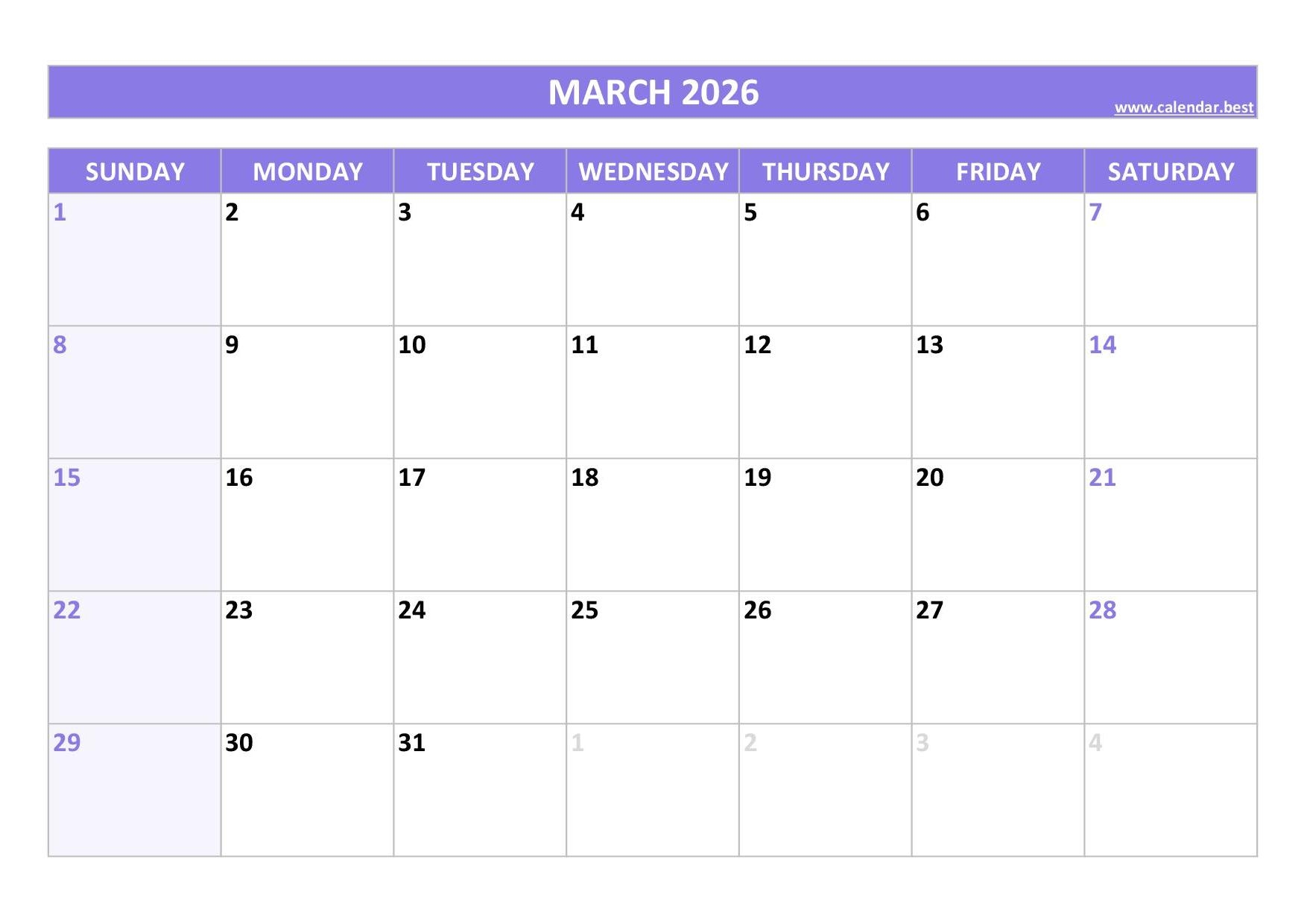 March 2026 Calendar