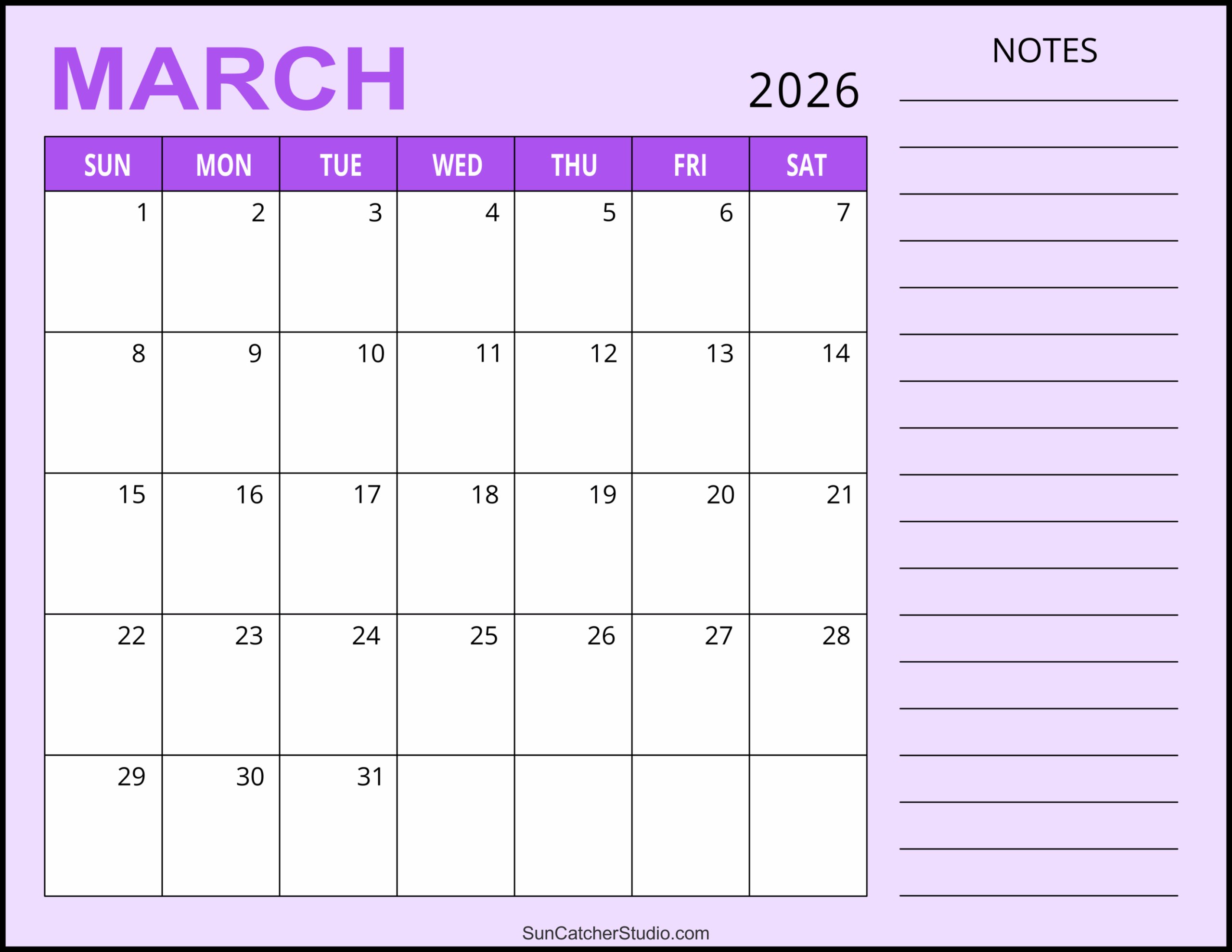 Blank March 2026 Calendar Printable Free Blank March 2026 Calendar Printable Free