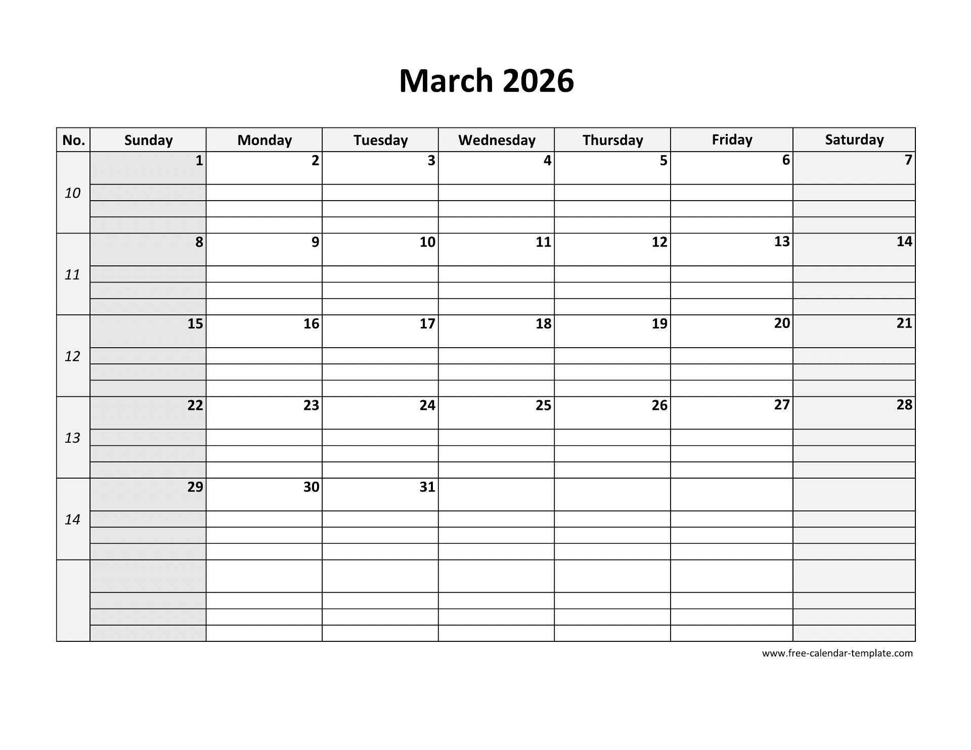 March 2026 Calendar Free Printable With Grid Lines Designed horizontal Free calendar template March 2026 Calendar Free Printable With Grid Lines Designed horizontal Free calendar template