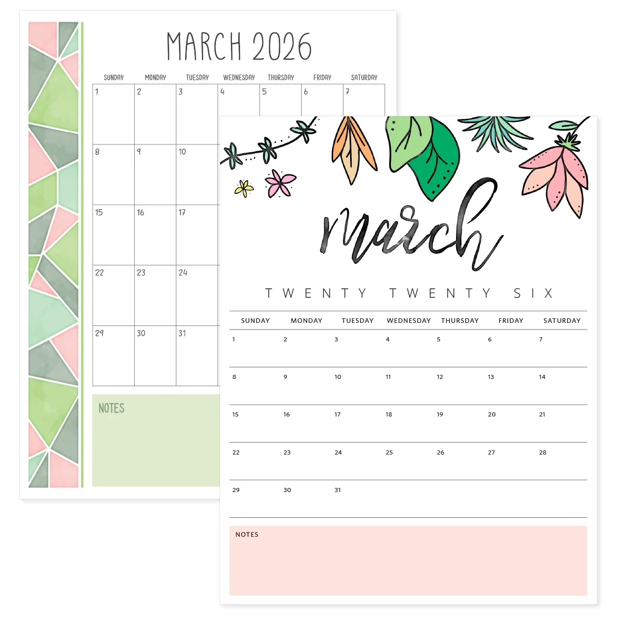 March 2026 Calendar Printable PDF Templates