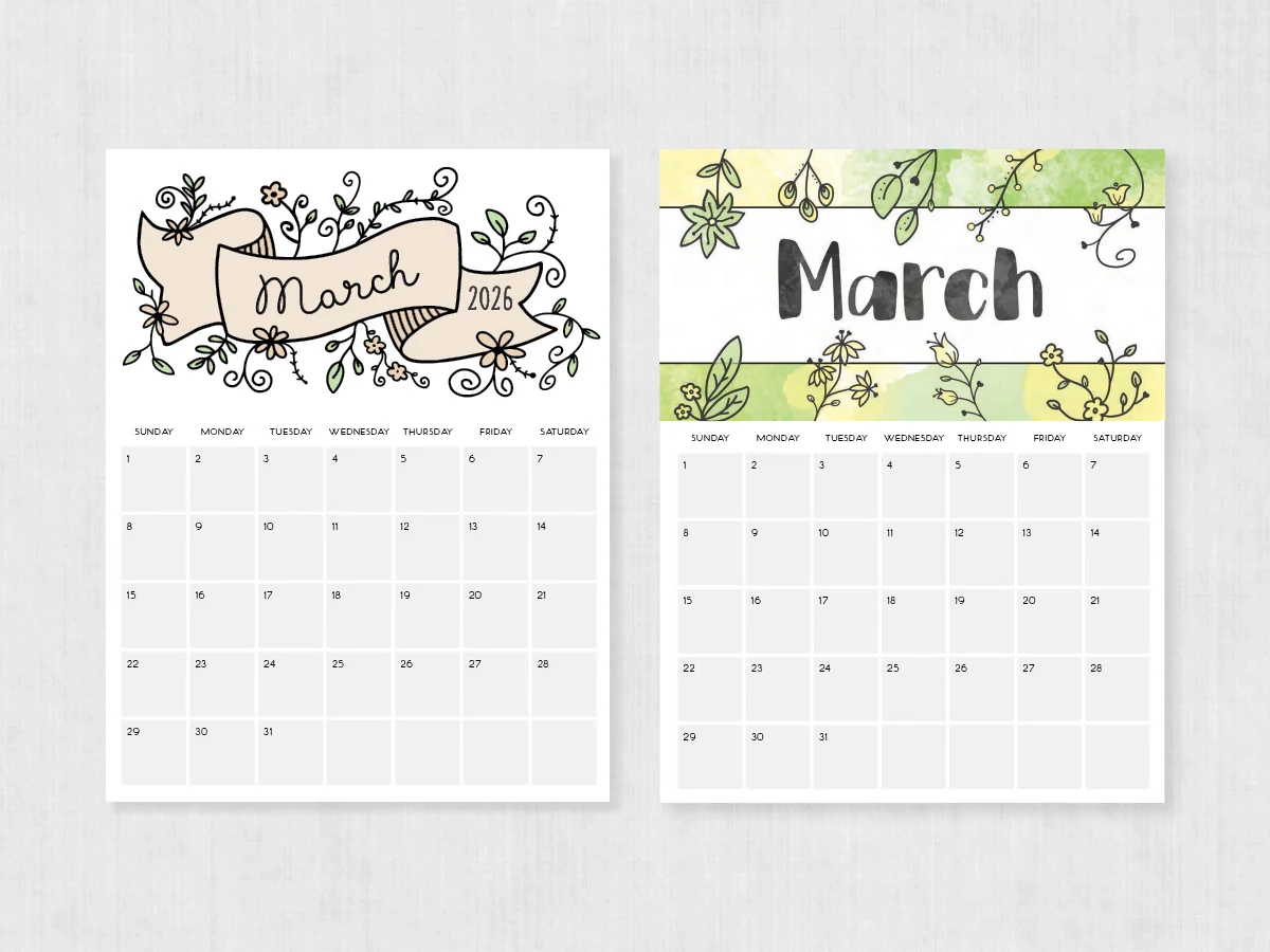 March 2026 Calendar Printable PDF Templates March 2026 Calendar Printable PDF Templates