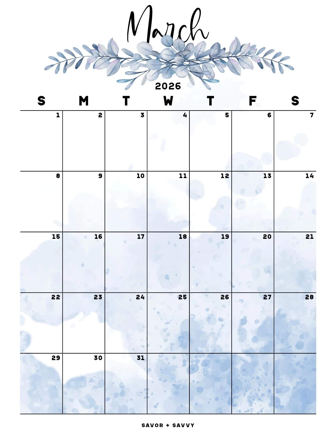 March 2026 Calendar Templates 14 Free Printables Savor Savvy