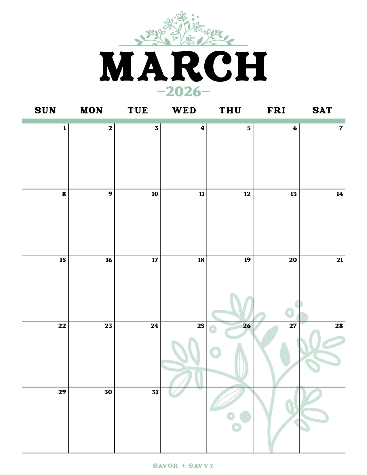 March 2026 Calendar Templates 14 Free Printables Savor Savvy