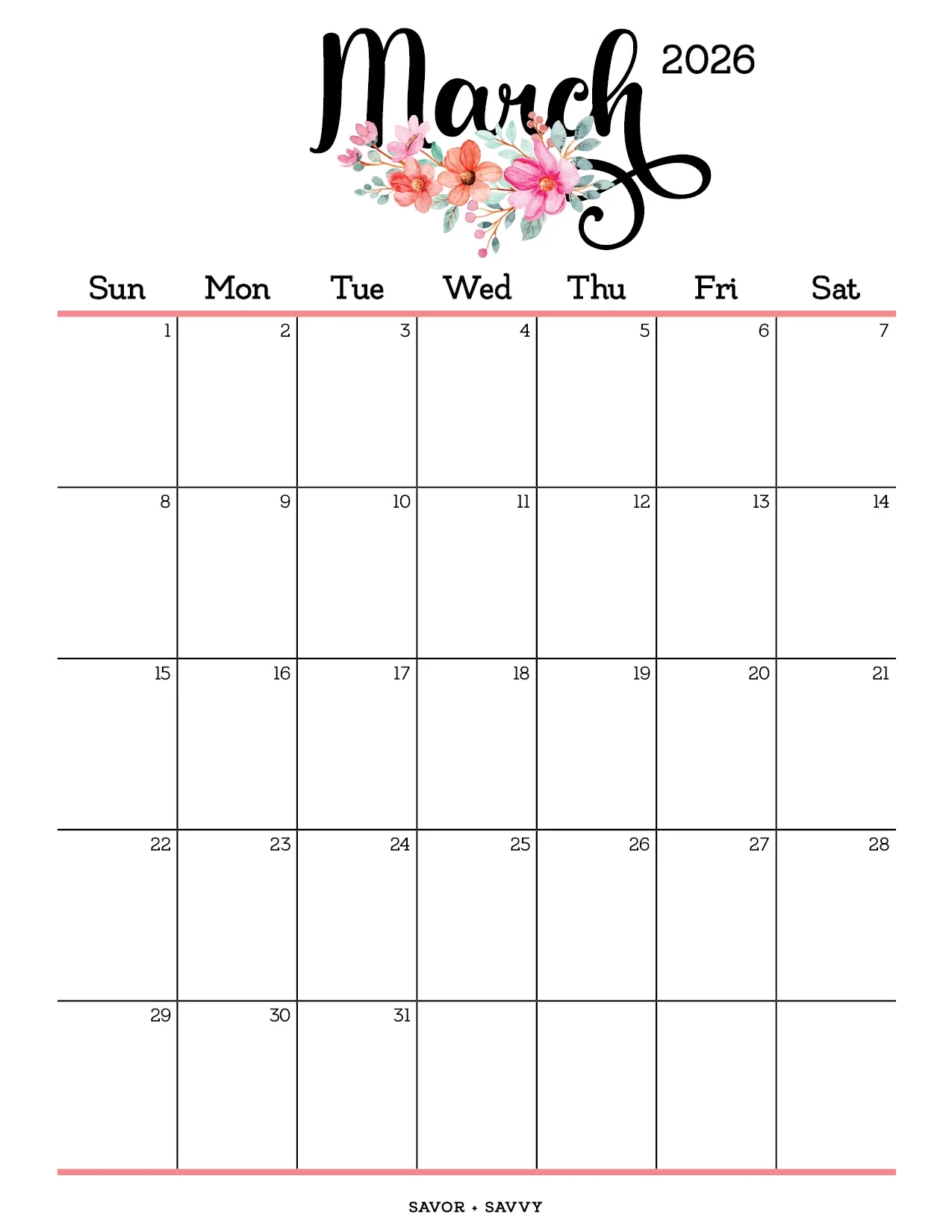 March 2026 Calendar Templates 14 Free Printables Savor Savvy March 2026 Calendar Templates 14 Free Printables Savor Savvy