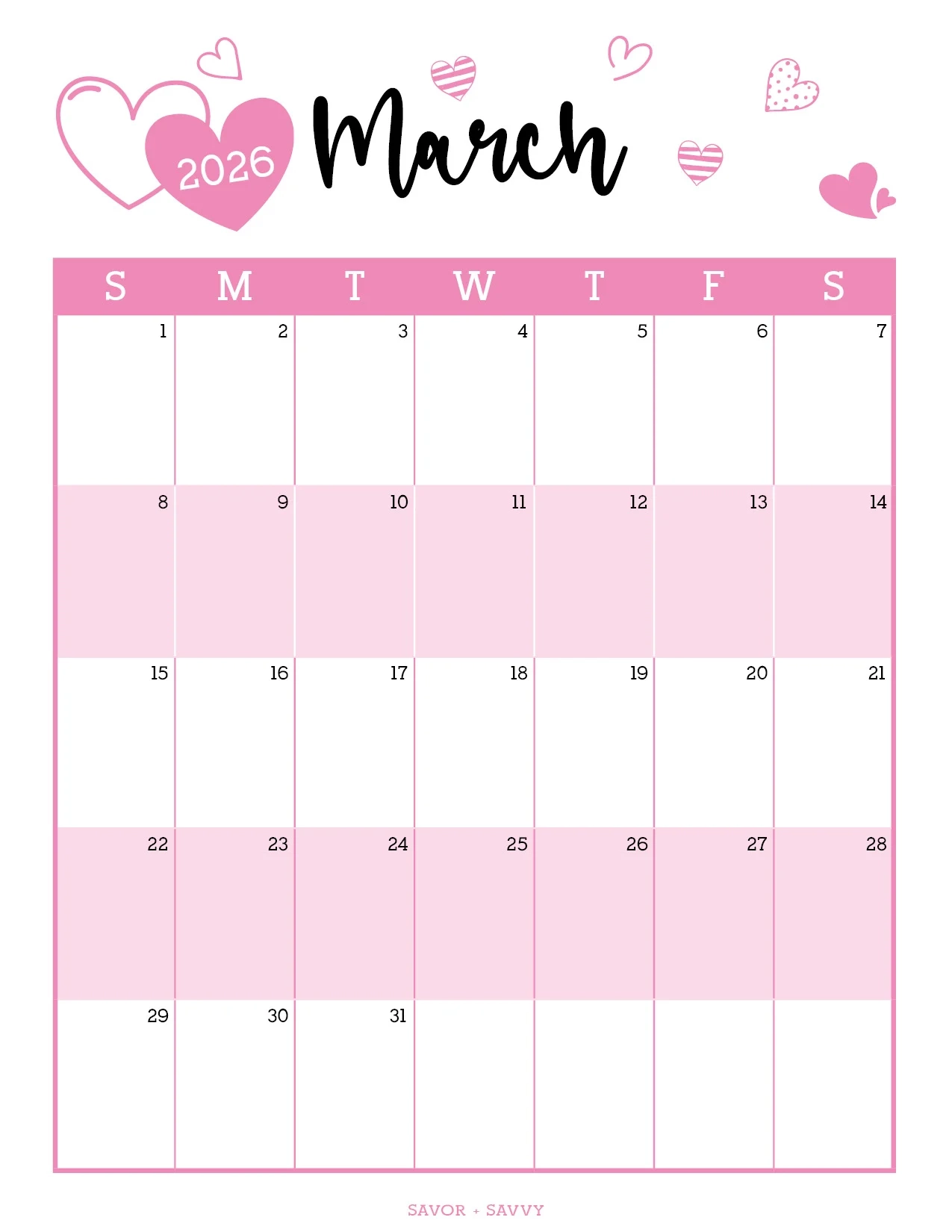 March 2026 Calendar Templates 14 Free Printables Savor Savvy