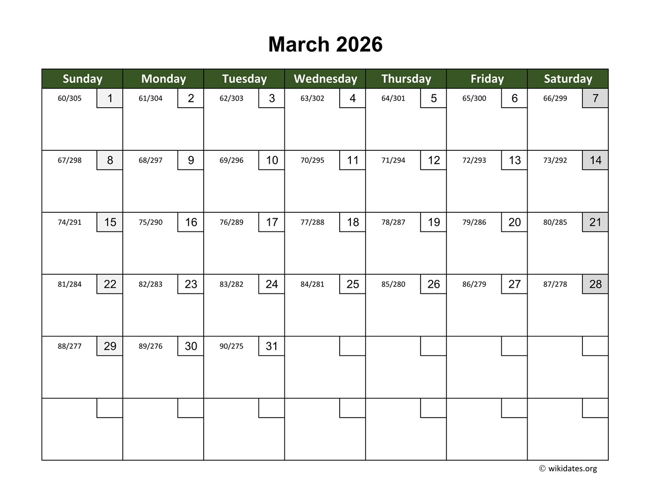 March 2026 Printable Calendar