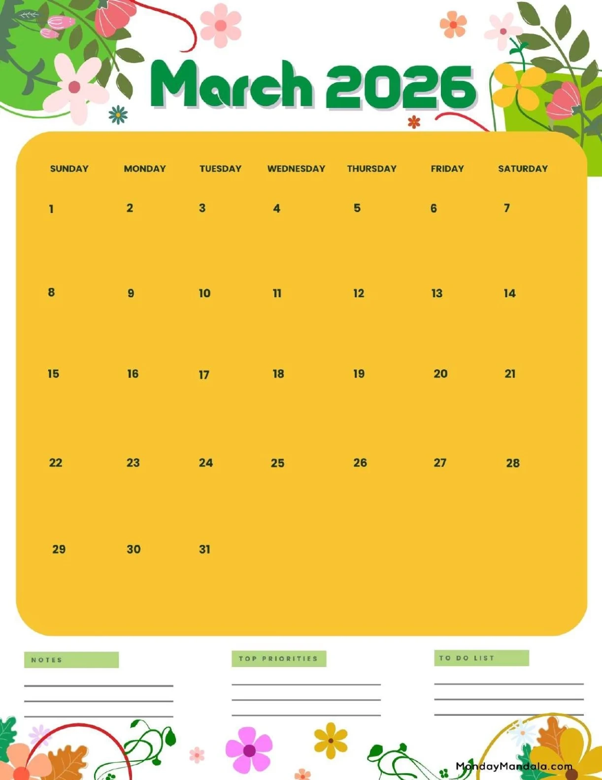 March 2026 Calendars Free PDF Printables 