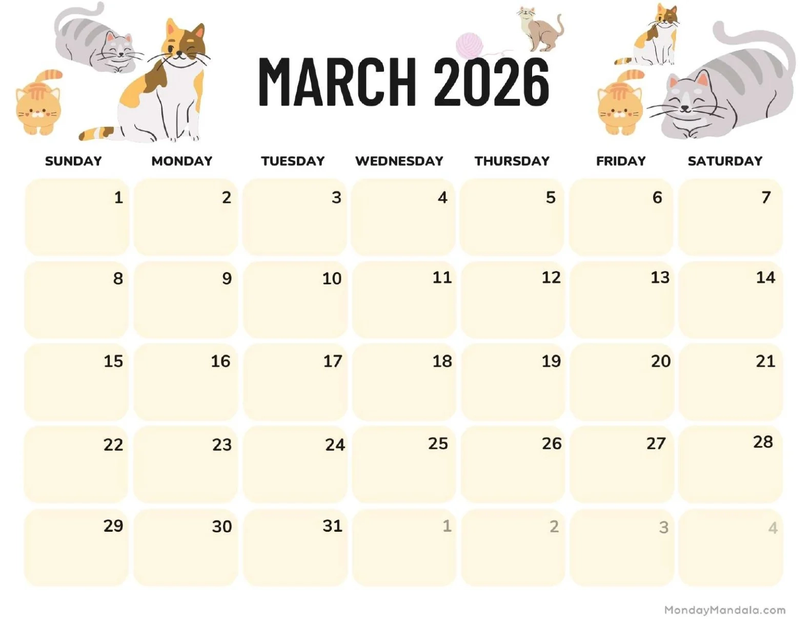 Blank Calendars March 2026 Blank Calendars March 2026