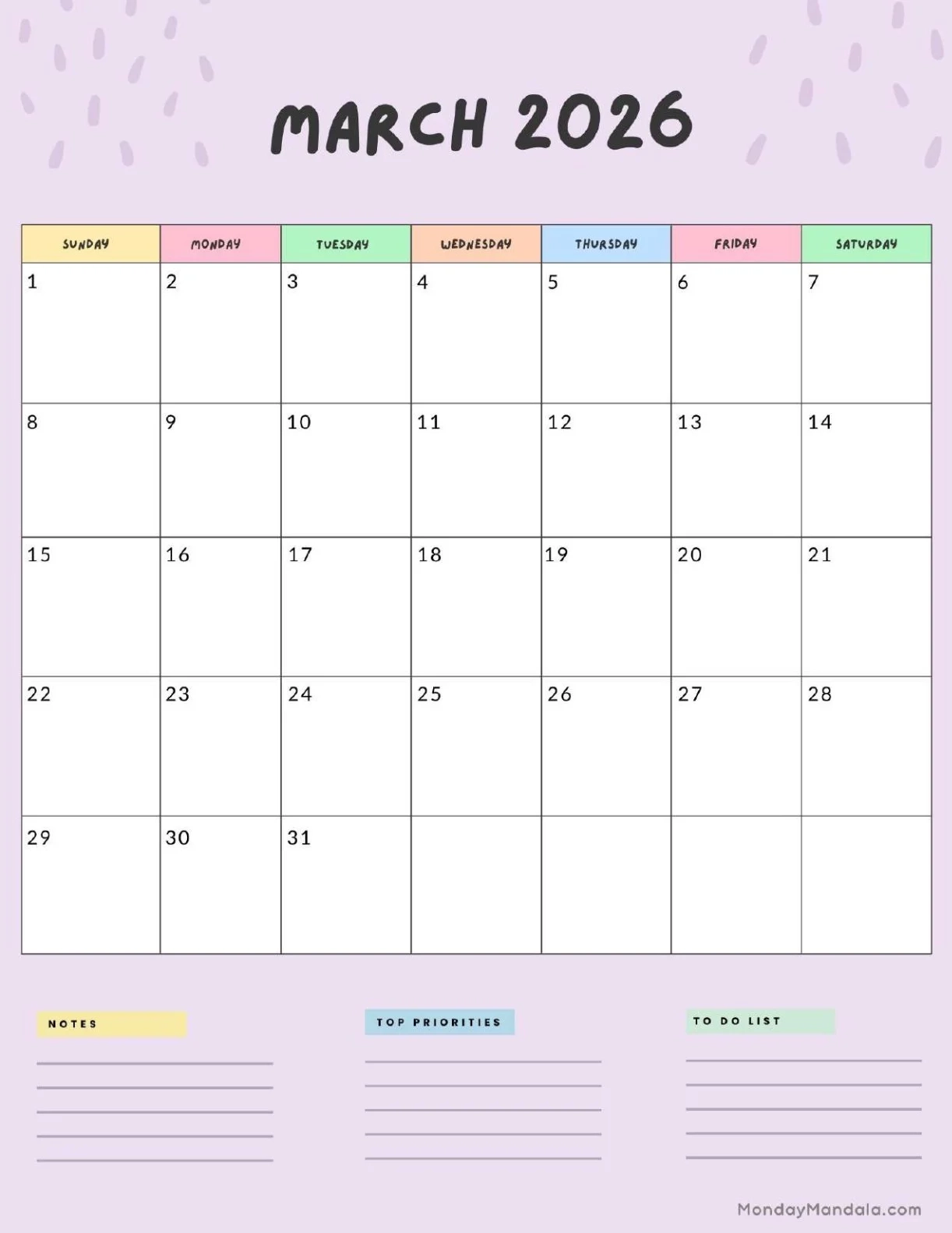 March 2026 Calendars Free PDF Printables March 2026 Calendars Free PDF Printables