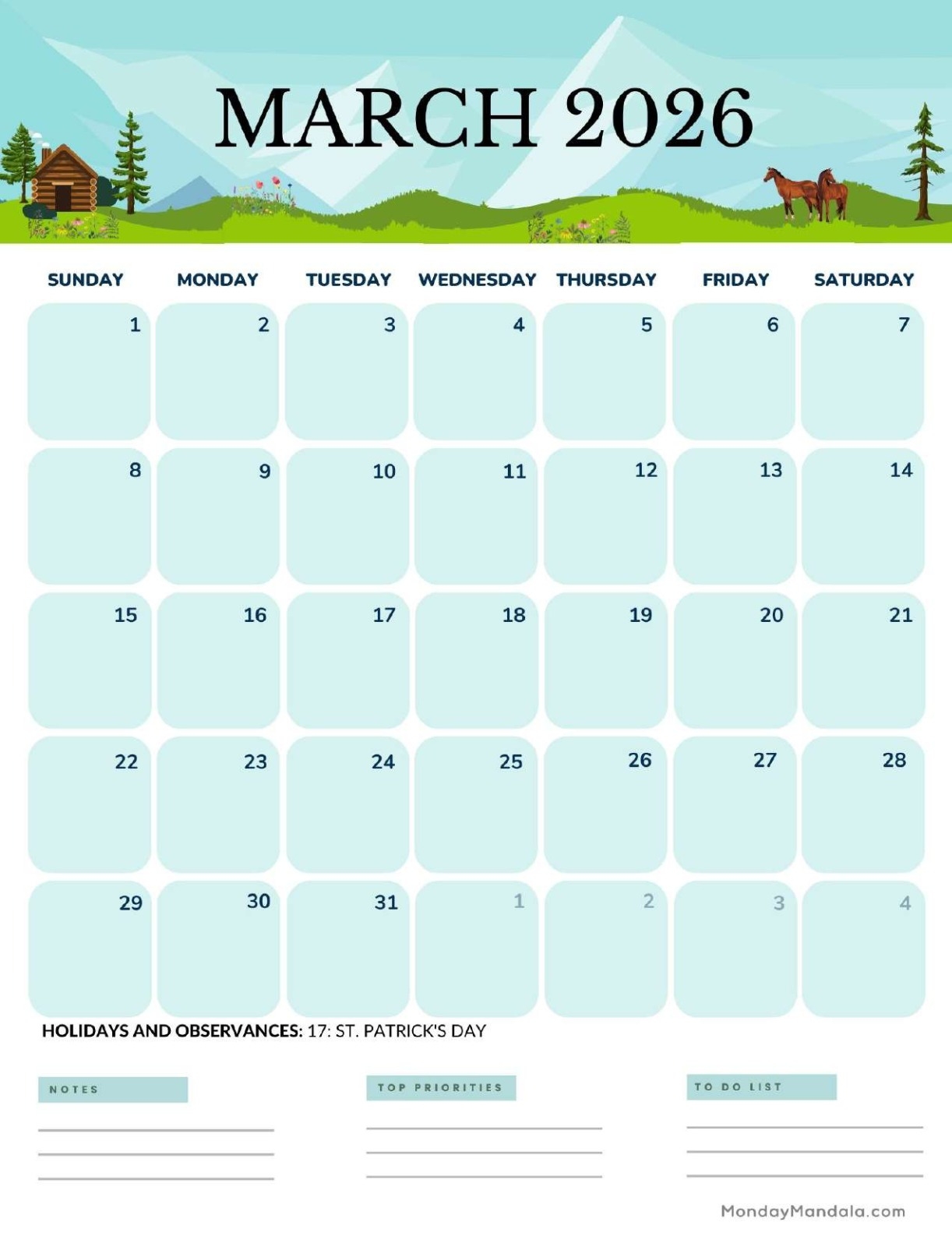 March 2026 Calendars Free PDF Printables 