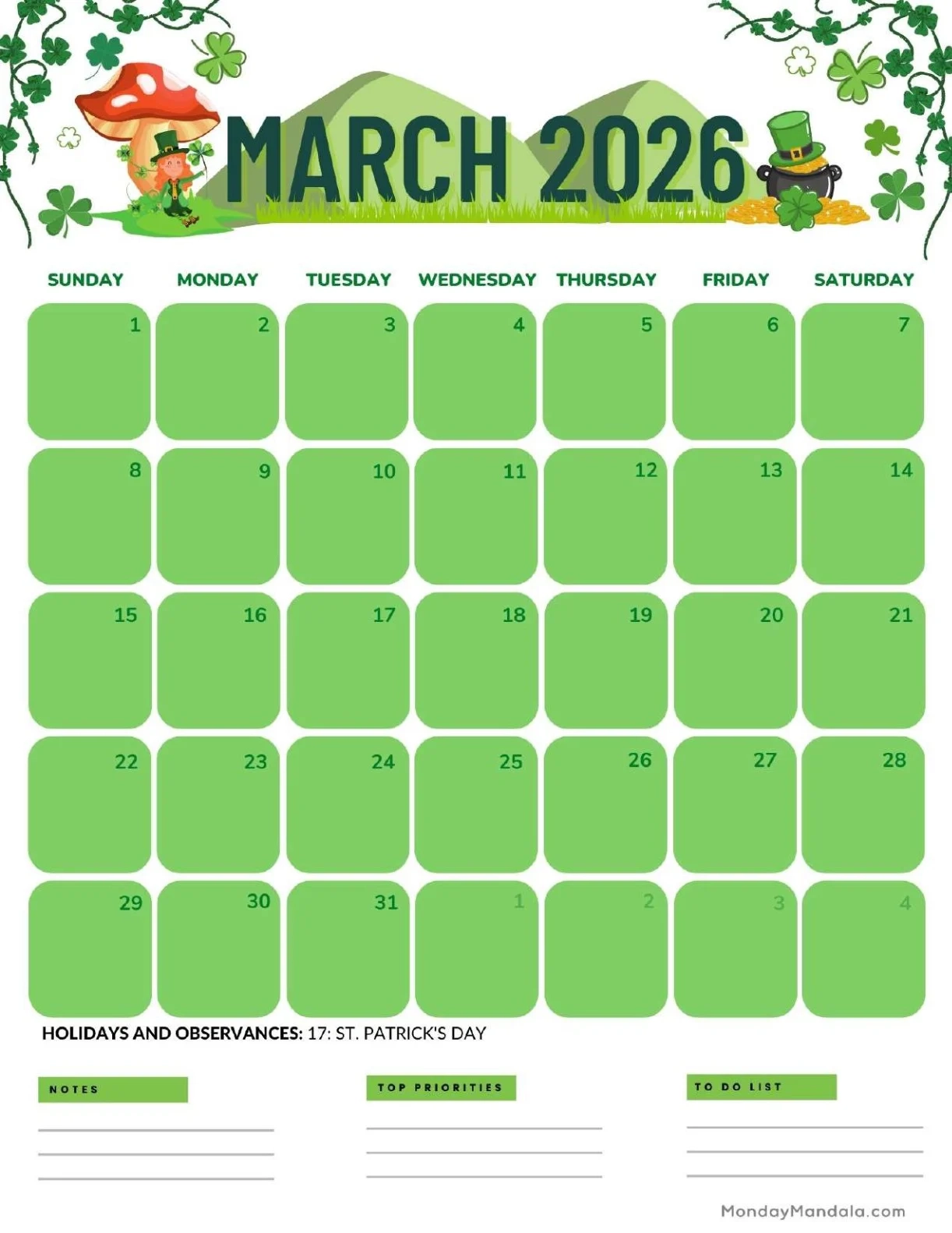 Free Printable Blank March 2026 Calendar Free Printable Blank March 2026 Calendar