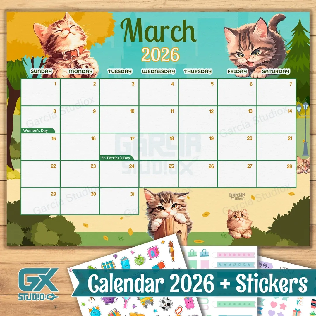 March 2026 Printable Calendar With Cute Maine Coon Cats Editable PDF Blank Monthly Template Cute Cat Wall Art For Kids And Cat Lovers Etsy