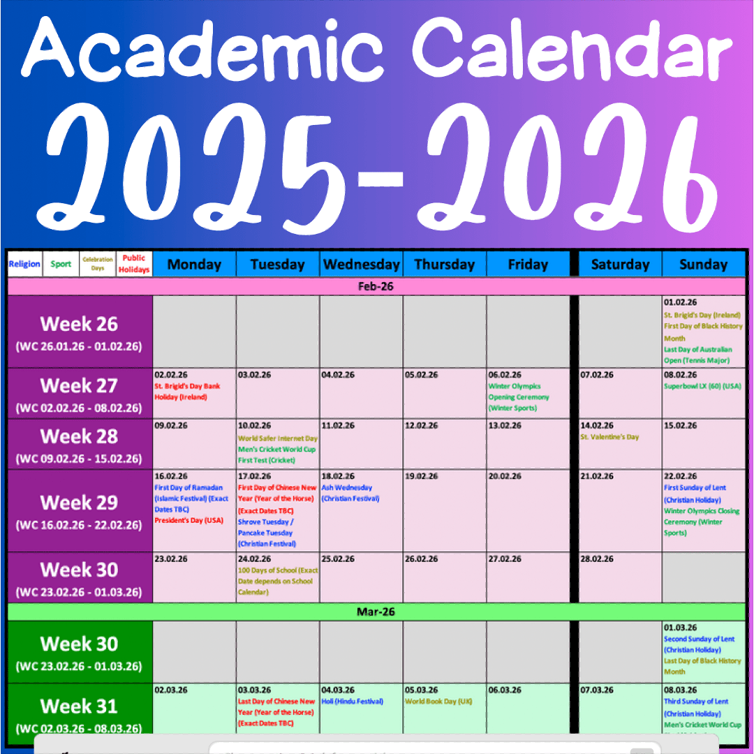 School Year Calendar 2025-2026