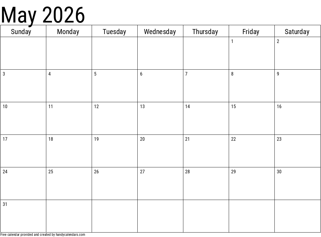 May 2026 Calendar Handy Calendars