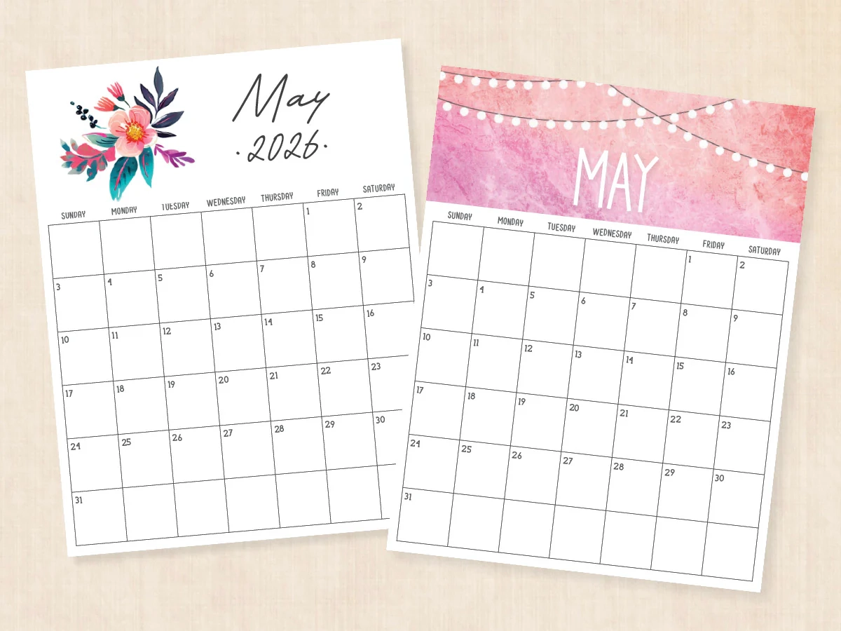 May 2026 Calendar Printable PDF Templates May 2026 Calendar Printable PDF Templates