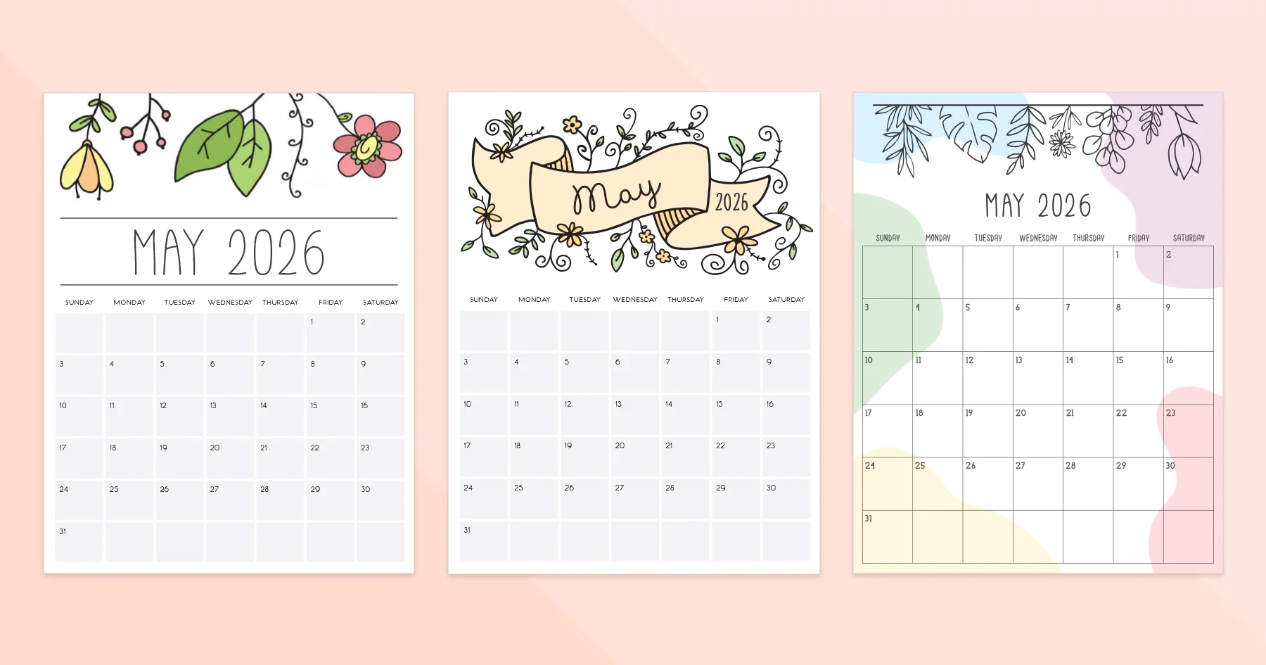 May 2026 Calendar Printable PDF Templates