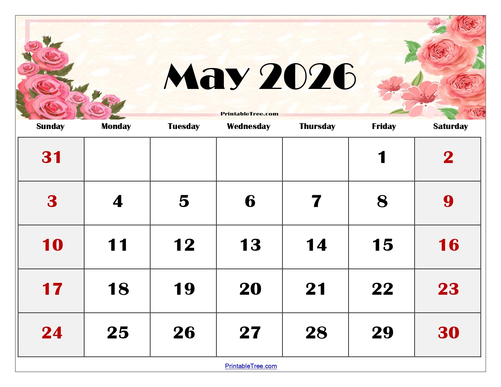May 2026 Printable Blank Calendar