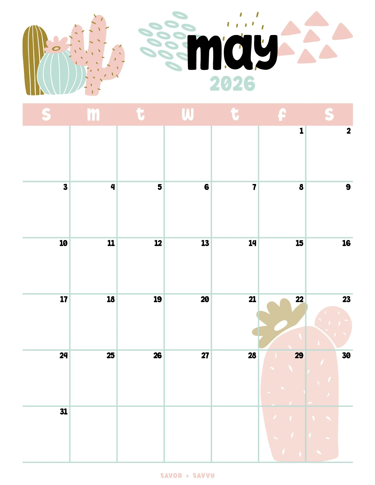 May 2026 Calendar Templates 14 Free Printables Savor Savvy