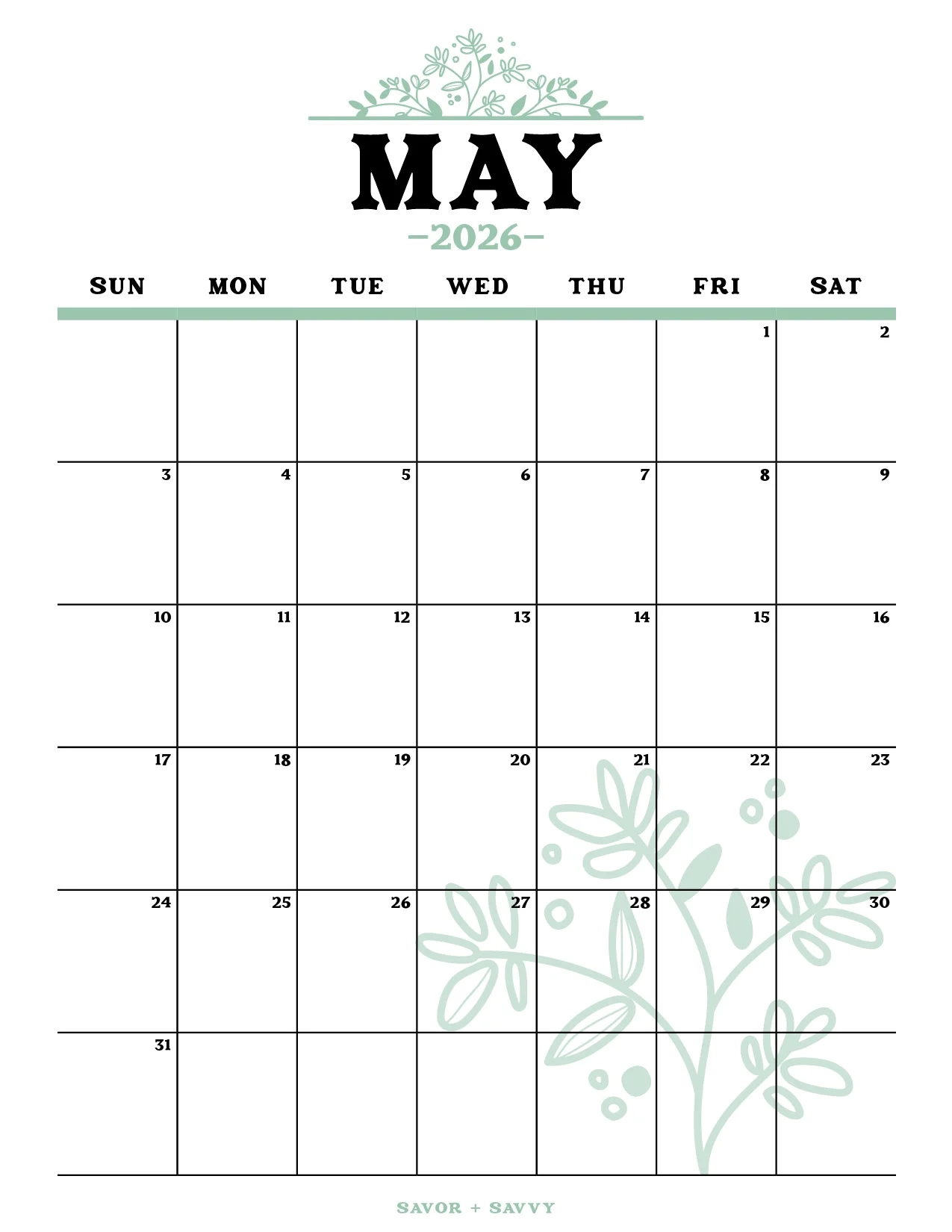 May 2026 Calendar Templates 14 Free Printables Savor Savvy