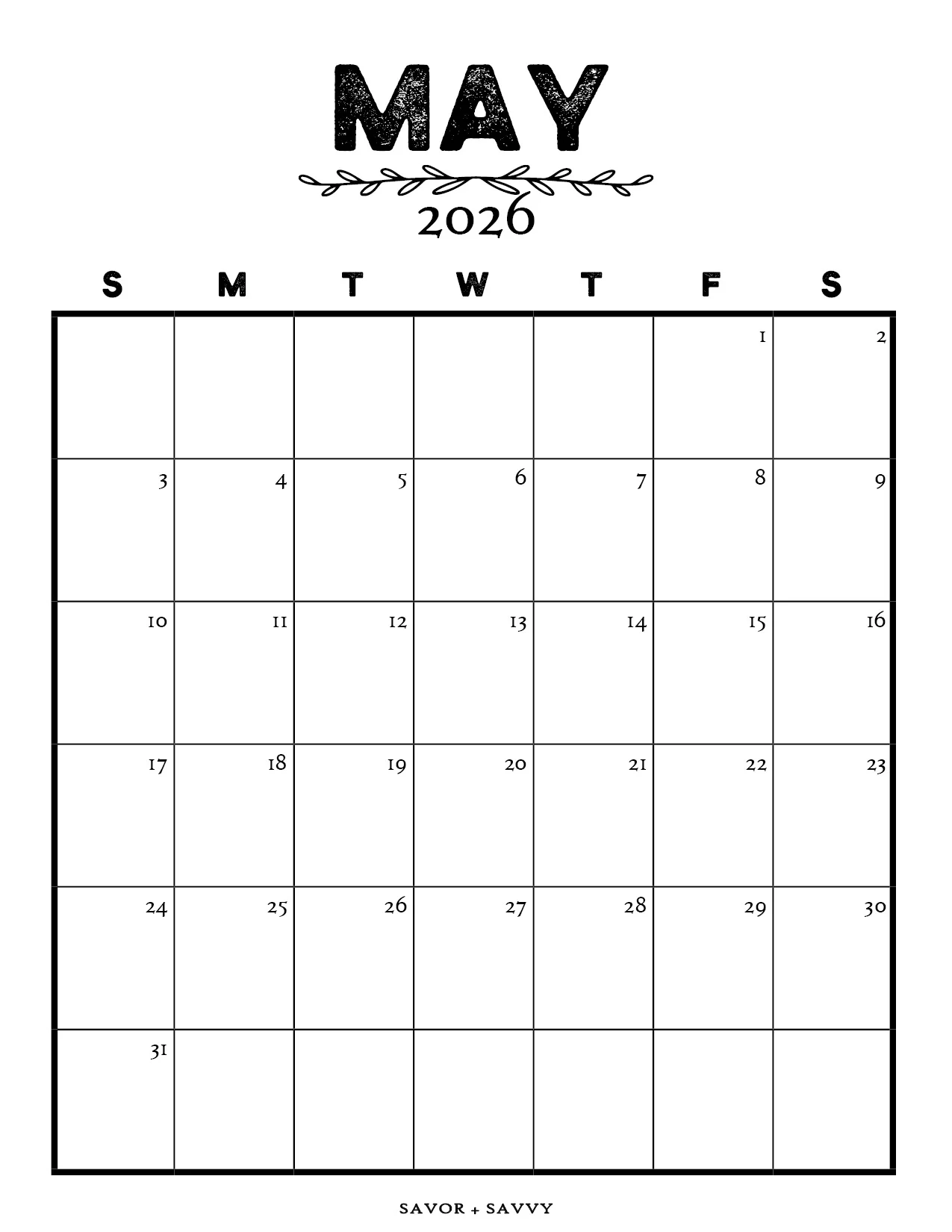 May 2026 Calendar Templates 14 Free Printables Savor Savvy May 2026 Calendar Templates 14 Free Printables Savor Savvy
