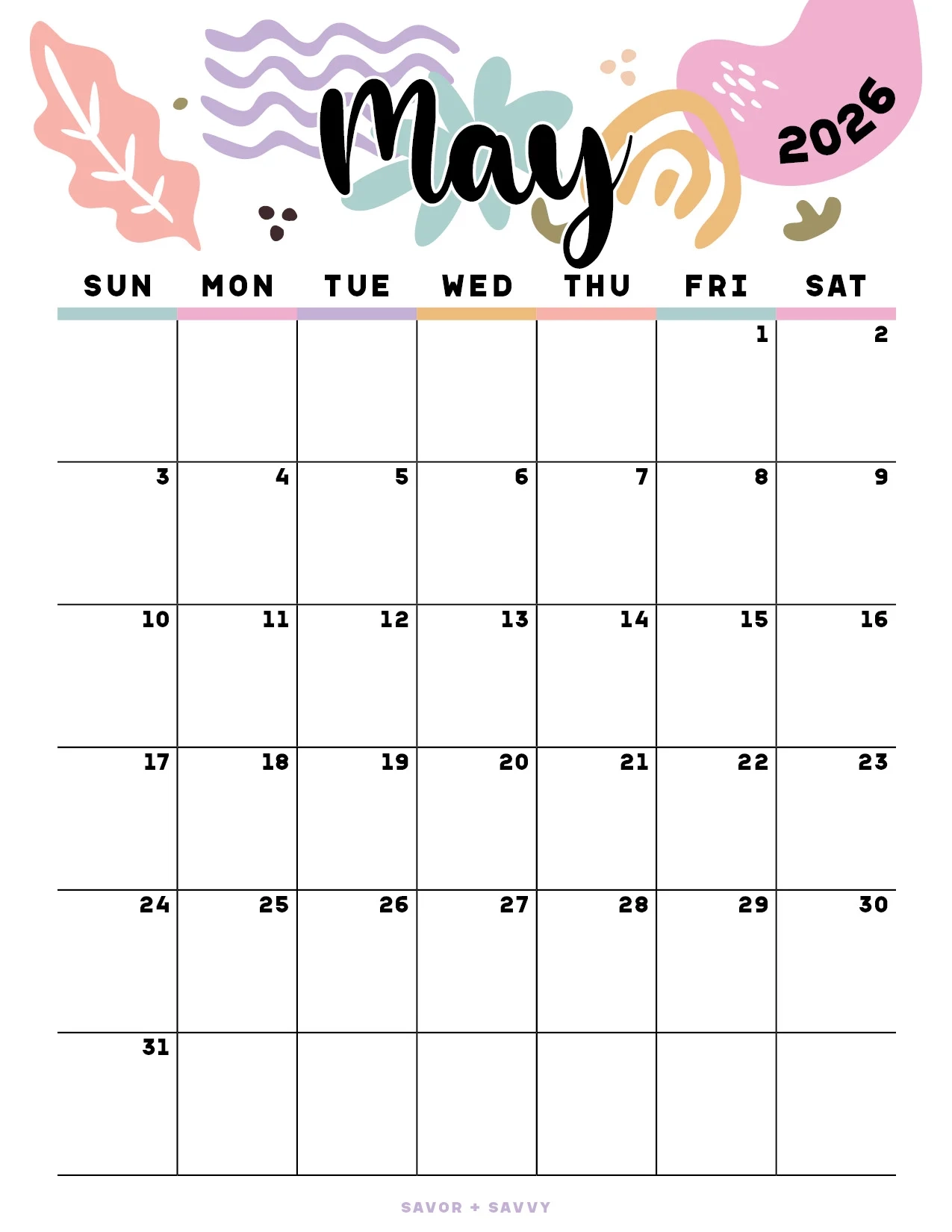 Printable May 2026 Calendar