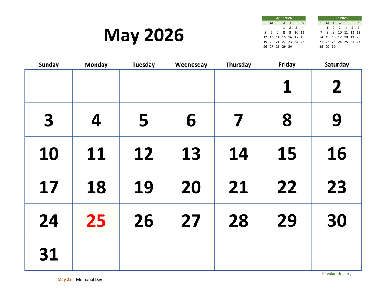 May 2026 Calendar Printable Free