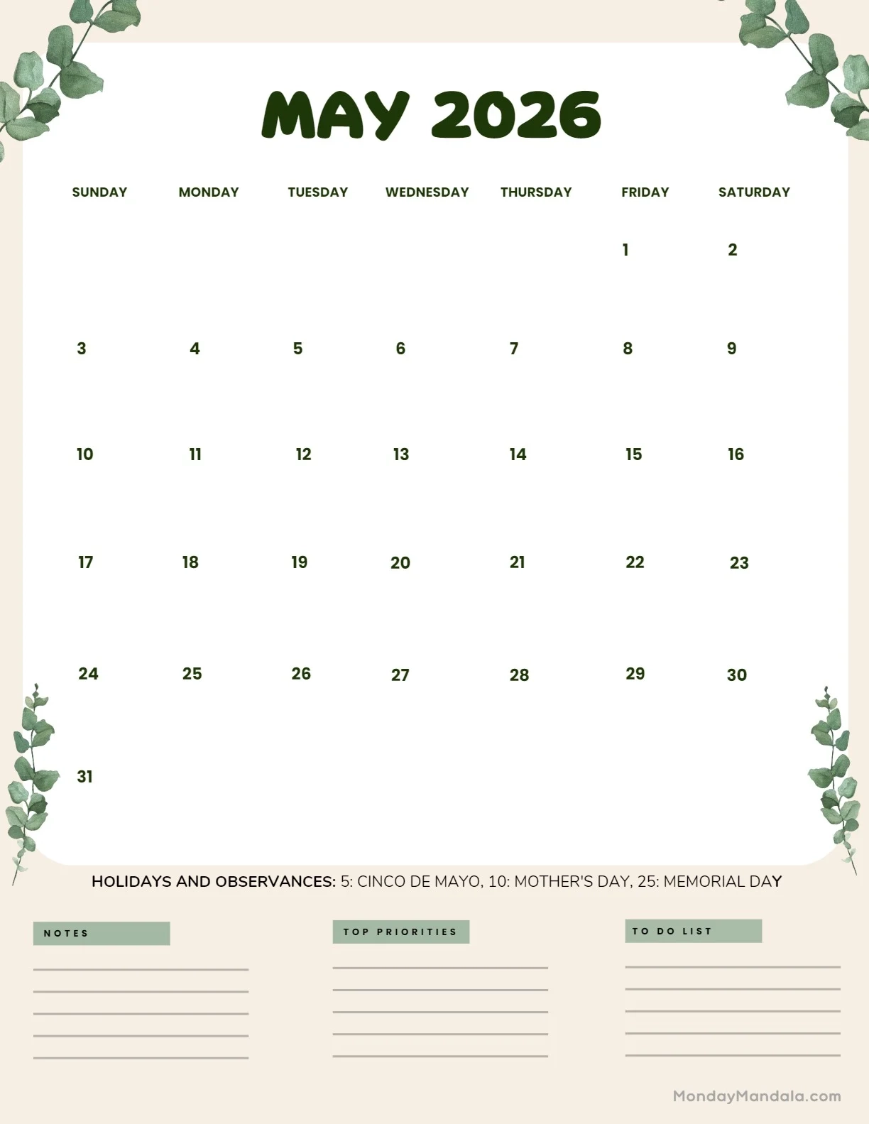 May 2026 Calendars 52 Free PDF Printables May 2026 Calendars 52 Free PDF Printables