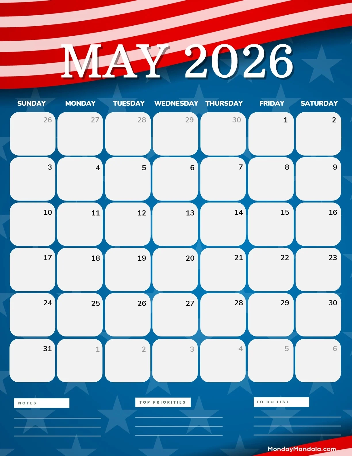 Blank May Calendar 2026