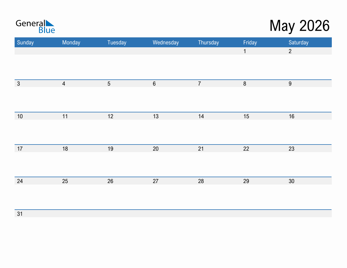 May 2026 Monthly Calendar PDF Word Excel May 2026 Monthly Calendar PDF Word Excel