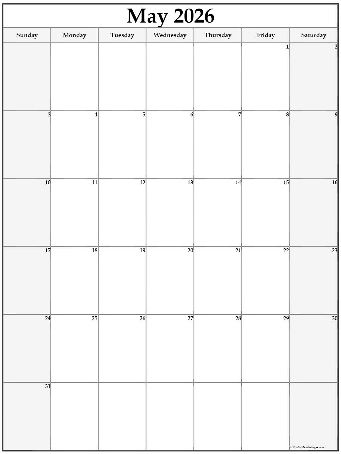 May 2026 Vertical Calendar Portrait May 2026 Vertical Calendar Portrait