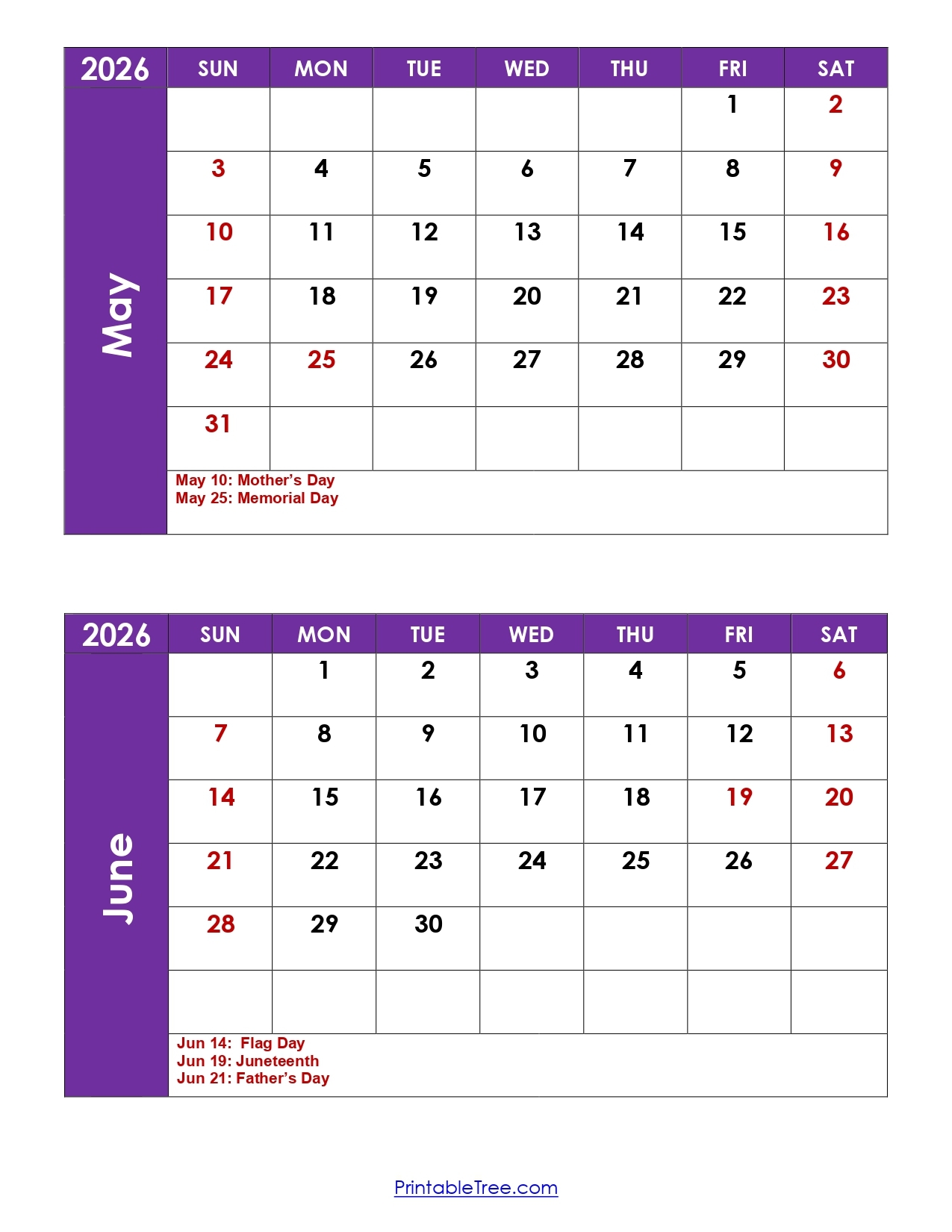 June 2026 Calendar With Holidays